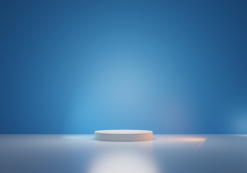 Round podium or pedestal with blue background