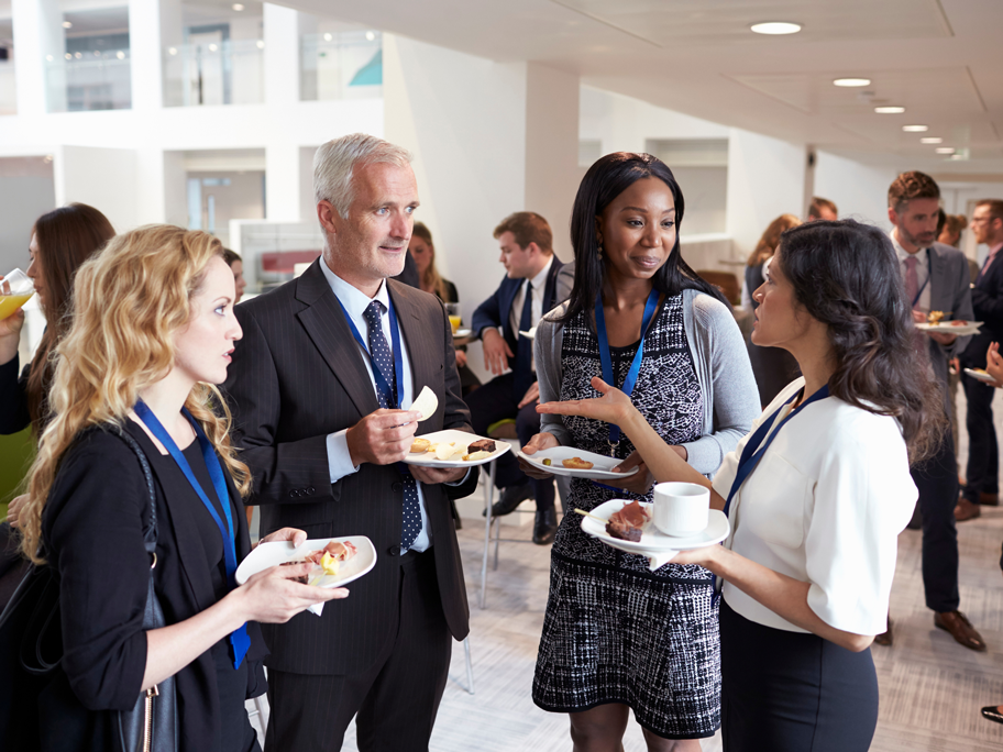 Diverse professionals networking
